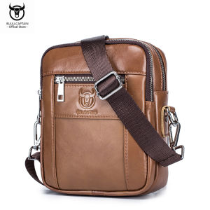 BULLCAPTAIN Leather Shoulder Messenger Bag Mens Business Casual Multifunctional 7.9-inch Tablet (Cow Leather) Leather Small Bag