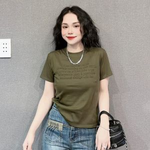 Áo Thun Nữ Form Ôm Gọn Dáng 35 đến 55kg Chữ Dập Nổi Điểm Nhấn Cotton Mềm Co Giãn Không Bó Sát (Mã B28 Chữ Nổi)