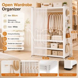 CONOCO mall Wardrobe With Perforated Hole Panel Dust‑proof Curtain Large Storage Almari Cabinet
