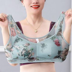HEALMEYOU Plus Size Lace Womens Underwear Buttonless M-3XL Tank Top Bra Sleep Bra Nylon Floral Printed Underwear Ladies