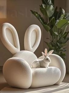 UrbanSpace SG- Cream-style pink creative cute rabbit fabric designer custom single sofa chair for living room and beauty salon