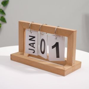 【Available】Wooden Desk Calendar Ins Style Desktop Decoration Home Office Calendar Day Date Office Calendar