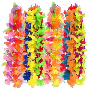 20Pcs Hawaiian Artificial Flower Wreath Necklace Hawaii Theme Party Garland Summer Beach Wedding Birthday Party Decor Supplies