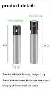 Hi Quality power bank with flashlight zoom electric torch 3000mAh USB rechargeable