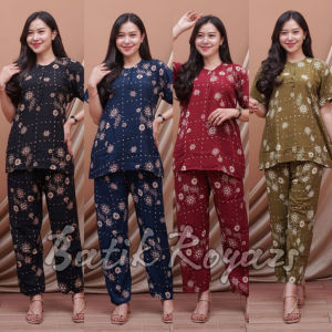 AWGallery - Setelan Baju Tidur Wanita Dewasa Babydoll One Set Santai Kekinian Busui Kancing Depan Rayon Adem Panjang Celana Nyaman Lembut Motif Pendek