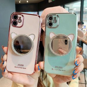 Dành Cho OPPO A16K A17 A54 A55 A15S A96 A76 A36 A1K A3S A31 A5S A12 A52 A92 A91 A53 A58 A78 A39 A57 A77S A83 A74 A93 A94 A95 A59 F1S/F5/F7/F9/F11 Pro ốp Điện Thoại Có Gương Trang Điểm Hình Mèo Kim Cương Lấp Lánh Sang Trọng Ốp Lưng TPU Mềm