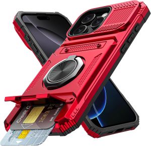 for iPhone 17 Pro Max Case with Hidden 2 Cards Holder + 360° Rotated Ring Kickstand Heavy Duty Shockproof Protection Wallet Phone Case for iPhone 17 CaseAir17E 16e16 Plus Case16 Pro Max Case15 Pro Max Case15 Plus14 Pro Max13 Pro Max 11