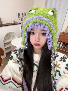 Cartoon Ear Hat for Women Plush Ear Flap Hat Prank Beanie Cap Outdoor Sports Pullover Hat Windproof Breathable Headgear