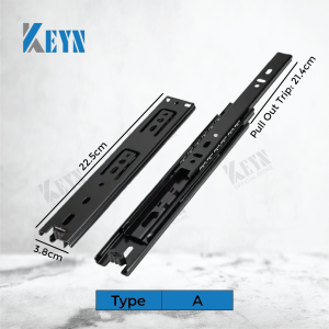 KEYN Cold Rolled Steel 3-Section Pull Out Drawer Slide Rail Black Push Open Full Extension Heavy Duty Ball Bearing Slide