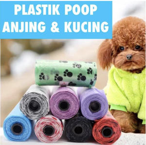 Plastik Kotoran Anjing Poop Bags 16 PCS  Plastik Kotoran Hewan Poop with Dispenser SU115 Hijau Gm88