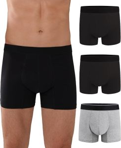 ชุดชั้นในป้องกันการรั่วไหลสำหรับผู้ชาย แบบซักได้ กางเกงบ็อกเซอร์กันรั่วพร้อมความดูดซับ 60 มล. แพ็ค 3 ชิ้น (3 สีดำ M)