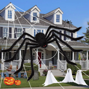 ZEEMIN Halloween Big Plush Spider Horror Halloween Decoration Party Prop Outdoor Giant Spider Decor 30-200cm Chamber Prank Black Spider