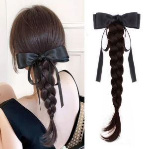 THANKSKY Đấm Bốc bện Đuôi ngựa thắt nơ màu đen Nối tóc Phong cách múa ba lê Tóc đuôi ngựa Ngọt ngào Tổng hợp Tóc Giả bện xoắn Dành cho Nữ