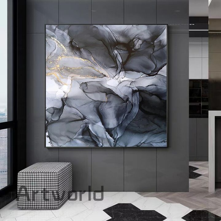 Black Gold Marble Texture Abstract Wall Art Canvas Painting Modern ...