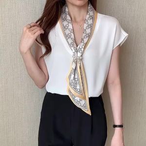 Summer Blusas Simple Office Lady Chiffon Blouse Female Shirt Lace-Up Tops Casual Korean OL Style Loose Blouses Women
