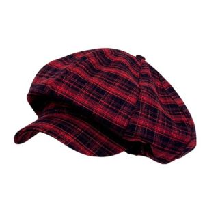 HEALMEYOU Cotton Plaid Cloud Cap Thin Polyester Grid Beret Cap Vintage Retro Women Octagonal Hat Ladies