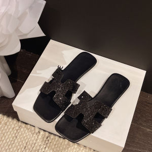 [Free Shipping] Summer New Fashion Large Size Beach Flat Sandals With Rhinestones For Casual Wear