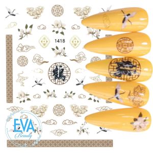 Sticker Dán Móng Tay 3D Dạng Decal Dán Chống Nước Hoạ Tiết Tiên Hạc Hoa Mẫu Đơn Phong Cách Trung Hoa JO1418