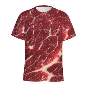[Local Stock] HBESTY Halloween Christmas Unique Meat Beef Pattern T-shirt for Men Cool 3D Printed Bacon T Shirts Tops Summer Loose Short Sleeves Women Round Neck Tees