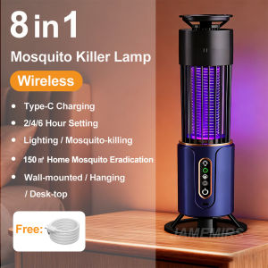 8in1 Wireless Mosquito Killer Lamp 8000mAh Rechargeable UV &Timed Function Indoor&Outdoor Insect Repellent Trap