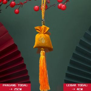 Gantungan Tassel Kantong Keberuntungan Feng Shui Gantungan Mobil Emas Huruf Bahagia Gantungan Imlek