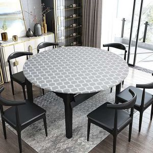 Disposable Waterproof And Oil Proof New Elastic PVC Round Table Cloth Restaurant Vinyl Tablecloth European-Style Mat Linen