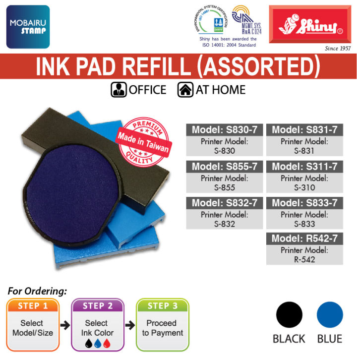 SHINY Ink Pad/Cartridges Refill for Self Inking Stamps S827, S829