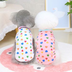 DY Loving Dog Clothes Cute Colorful Heart Pattern Shirt O Collar Cotton Breathable Vest for Dogs Cats ShihTzu