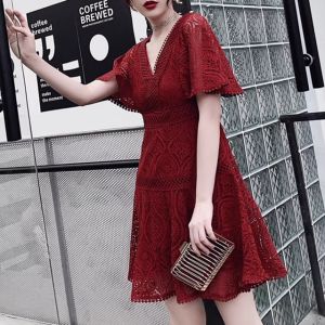 [Basica Moda] 0986 Gaun Dress Midi Wanita Spring Flare Cotton Lace Import