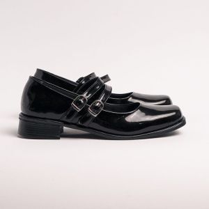 BIG SIZE 36 - 43 / Sepatu Sekolah Wanita / Pantofel Heels Paskibra Hak 2.5 cm Hitam Kilap