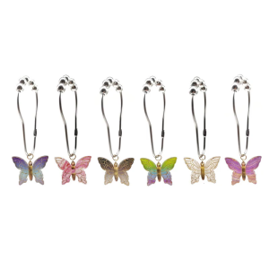 10 Pieces Shower Curtain Hooks with Colorful Acrylic Butterfly Design Rustproof Metal Rings Hangers for Bathroom Decors