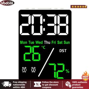 [VTO] Alarm Clocks with Temperature Indoor Humidity 3-level Brightness Adjustment Calendar Display Table Clock for Living Room