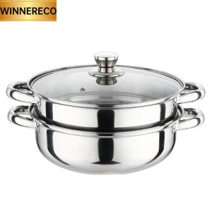 28 CM 2 Tier Stainless Steel Stack and Steam Pot Set Multipurpose Steaming Cookware with Lid for Cooking Vegetables Seafood