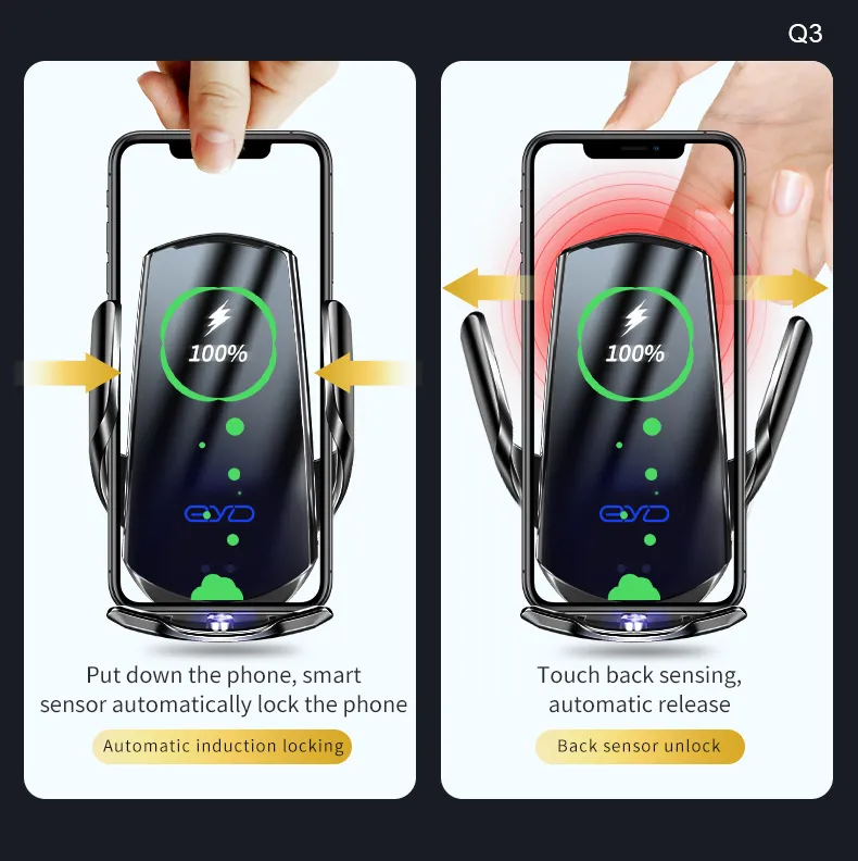 EYD Q3 Car Wireless Charger Mobil Holder 15W Fast Magnetic Bottom