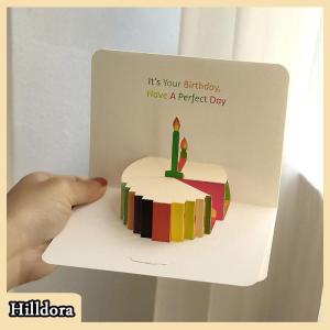 [Hilldora] 3D Happy Birthday Card Cake Flower Card With Envelope Funny Birthday Card For Women Men Kid Friends Greeting Cards Gift Party