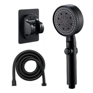 Black 4in1 Shower Set with Faucet 5 - speed Booster Shower with Hose and Holder
