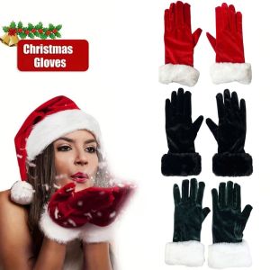 BLACKON Thickened Christmas Gloves Warm Red Velvet Velvet Mittens Fashion White Fur Trim Full Finger Gloves Winter