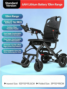 Electric Wheelchair Foldable Lightweight 10.8kg Airline Approved Travel Power Chair for Elderly