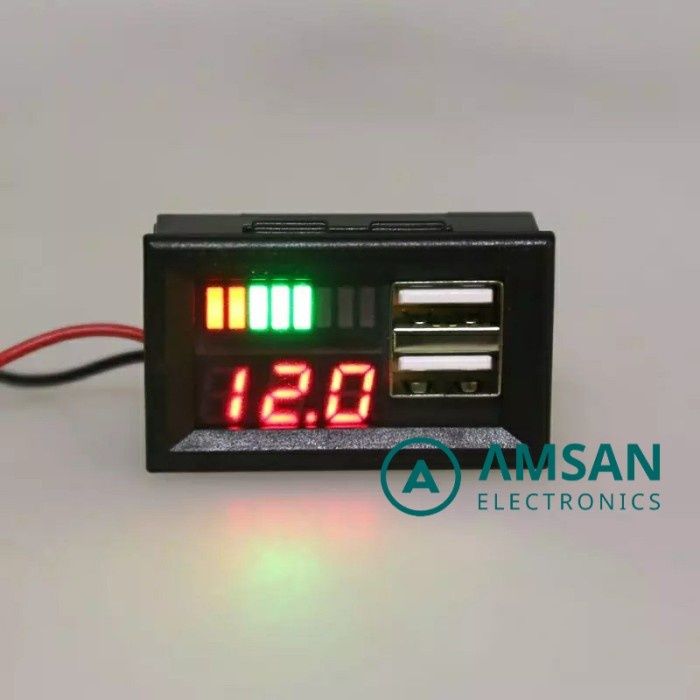 12V Indikator Aki Accu Voltmeter Volt Meter Digital USB Motor Mobil