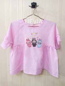 Baju Anak Perempuan Lengan Pendek (3th-12th) bahan Katun Motif Salur