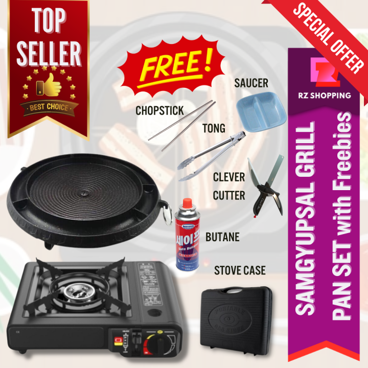 FONDUE GRILL PAN SET for Samgyupsal With Clever cutter,Grilling Pan