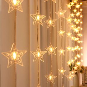 ANGY  USB/Battery Powered Warm Lights for Home Wedding Party Hanging Type Five-pointed Star Room Layout Curtain String Lights LED Star Lamp Window Decor Xmas Lighting