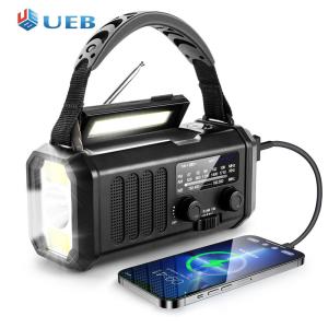 Solar Powered AM FM Weather Radio SOS Alarm Type-C Charging Emergency Power Bank with LED Flashlight Multifunctional Reading Lamp for Cell Phone