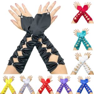 MISUPS Evening Party Prom Fingerless Elastic Bridal Gloves Long Elbow Gloves Satin