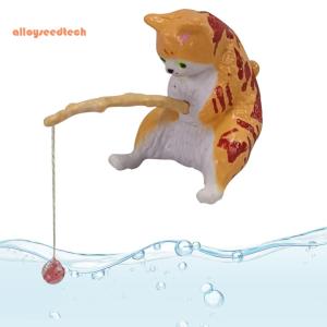 Miniature Fisherman Cat Figurine for Garden and Aquarium Decor Cute and Durable
