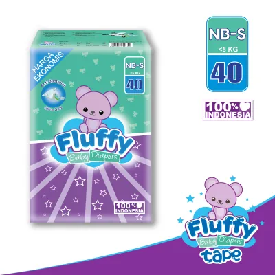 Fluffy Baby Diapers Tape NB-S 40 M 36 L 32 Pcs - Popok Perekat / Selembut kapas Daya Serap Tinggi Anti Iritasi & Anti Ruam