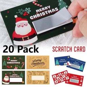 20pcs Christmas Scratch Cards DIY Gift Cards with Santa Claus Designs Kids Fun Party Game Prizes