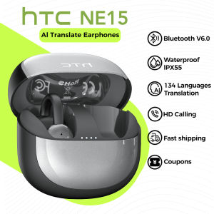 HTC NE15 AI Translator Earbud Bluetooth Wireless Earbuds TWS Ear Clip Type Earphone Bluetooth 6.0 Touch Control Long Battery Life with Mic HiFi Stereo Smart Noise Cancelling Wireless Headphones