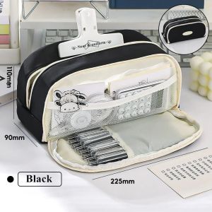 Double Layer Pencil Case Large Capacity Minimalist Girl Student Fabric Pencil Pouch School Stationery Organizer Supply Pen Bags