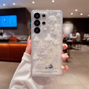 Snow Forest Luminous Quicksand Case for Samsung S25 S24 S23 Ultra Dynamic Gloss Sequins Back Cover Liquid Transparent Soft Shell